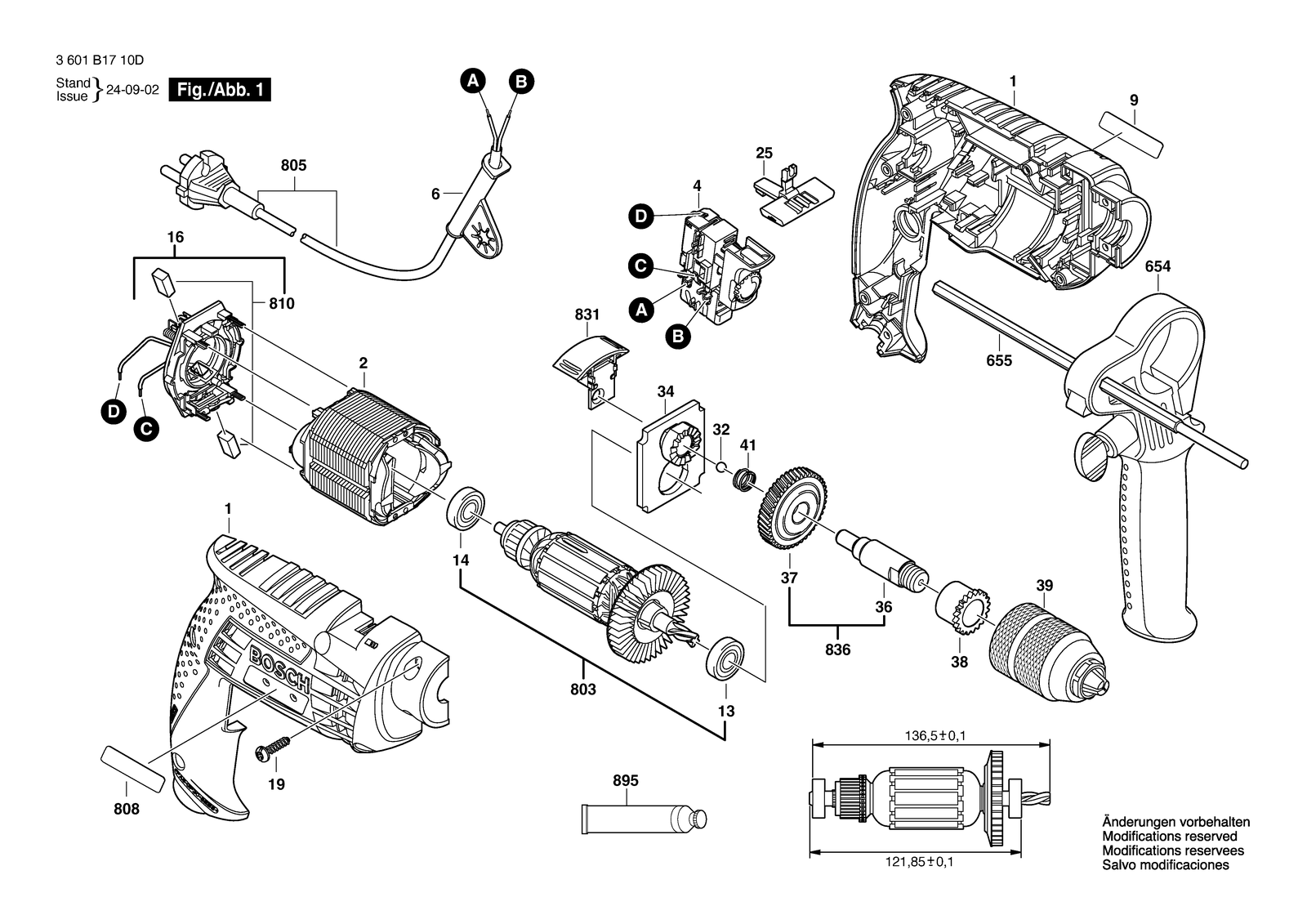 Bosch GSB 13 RE parts diagram, sheet 1