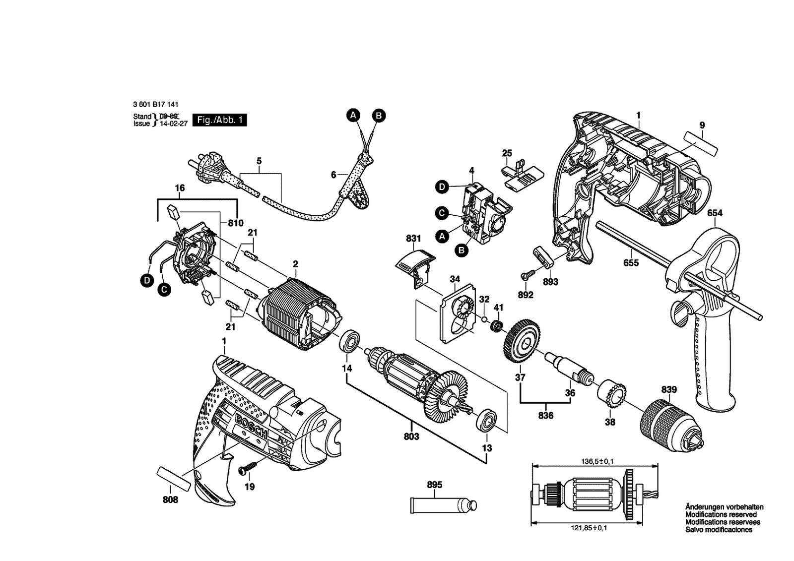 Bosch GSB 13 RE parts diagram, sheet 1
