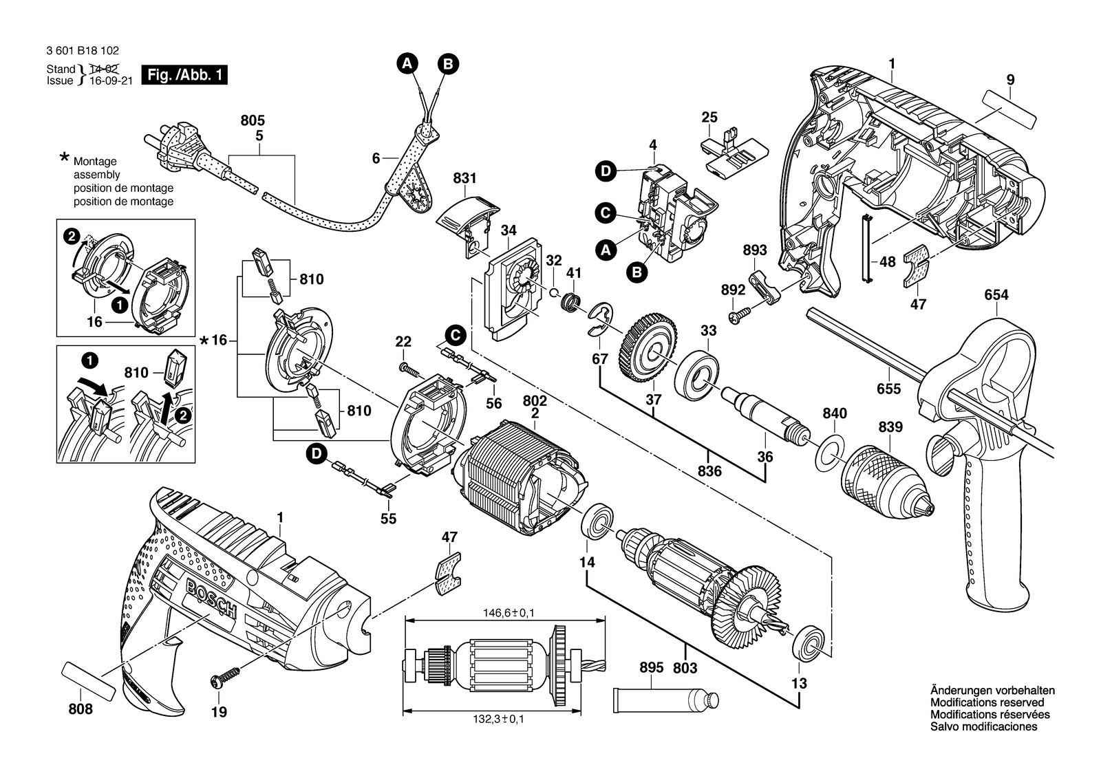 Bosch GSB 1600 RE parts diagram, sheet 1