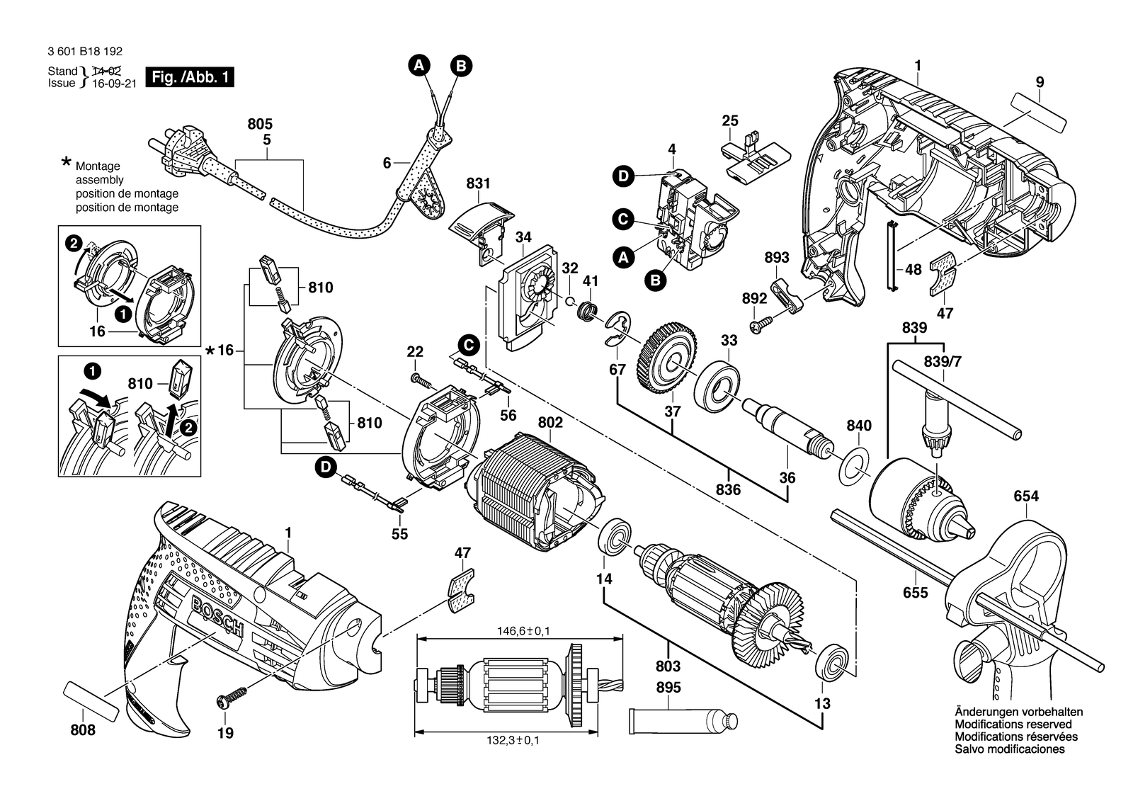 Bosch GSB 16 RE parts diagram, sheet 1