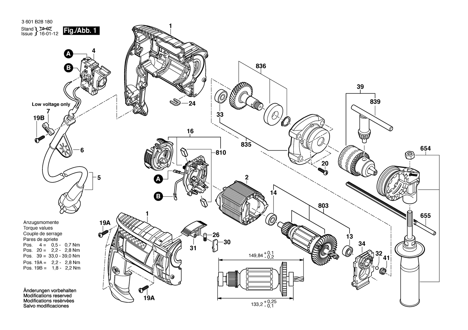 Bosch GSB 16 RE parts diagram, sheet 1