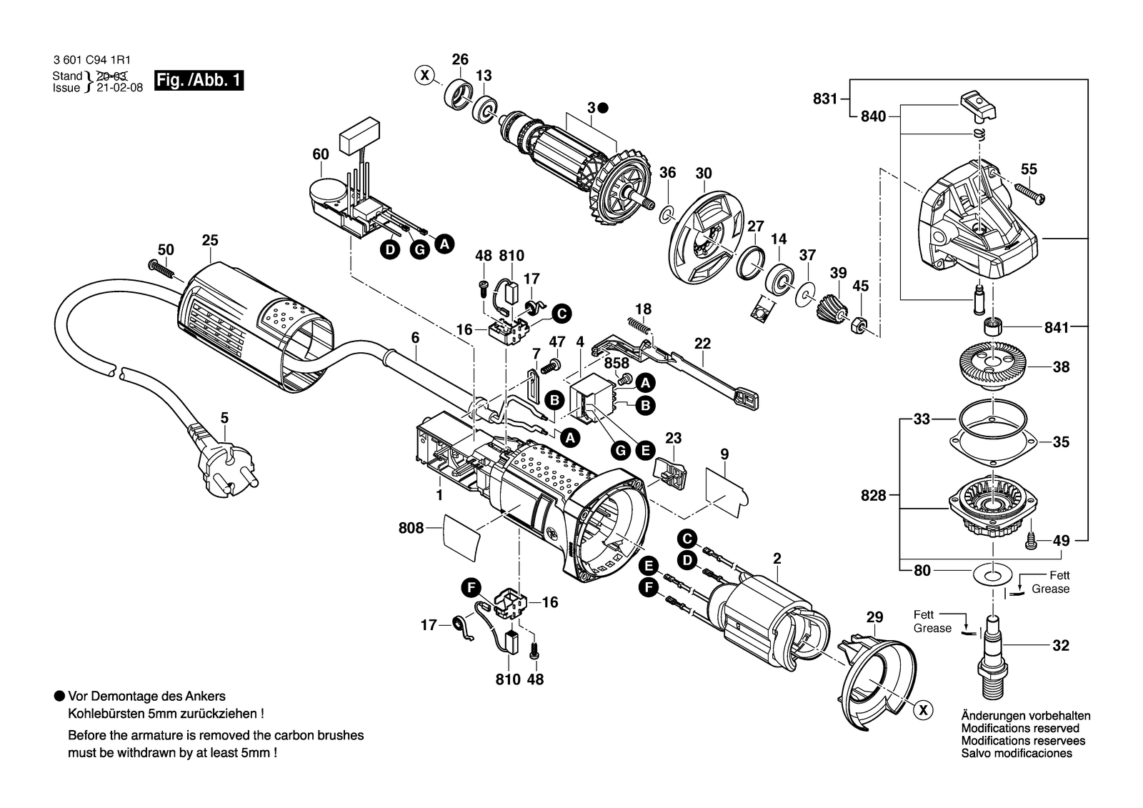 Bosch GWS 750 S parts diagram, sheet 1
