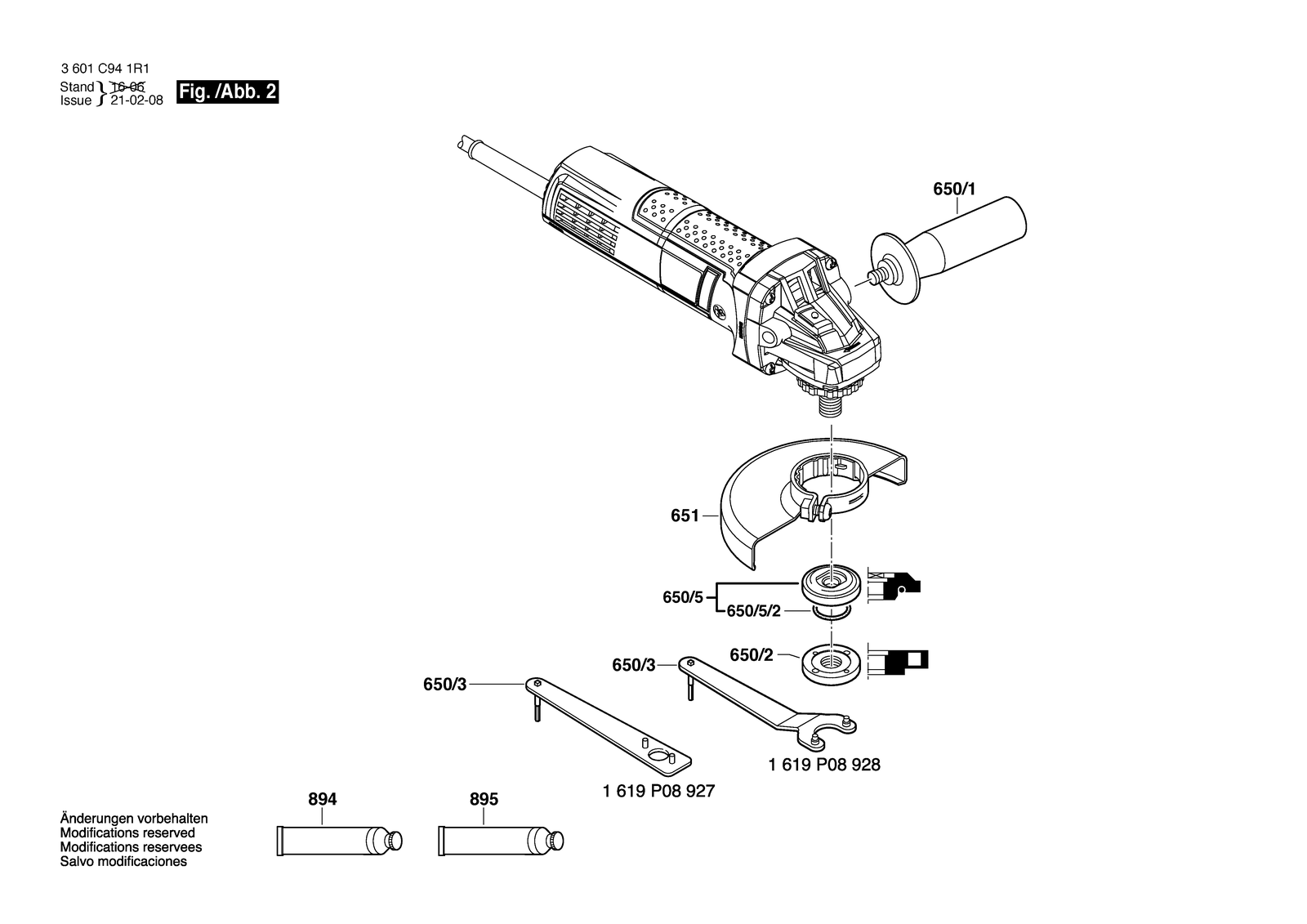 Bosch GWS 750 S parts diagram, sheet 2
