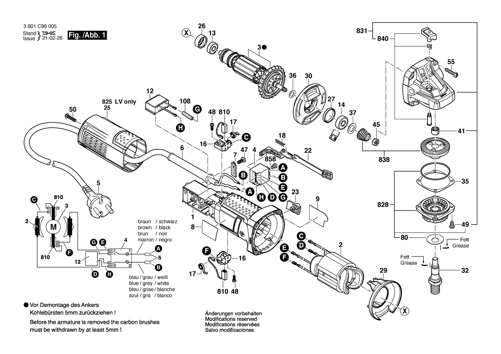 Bosch GWS 880 parts diagram, sheet 1