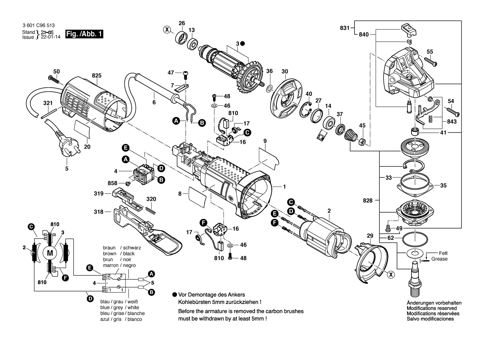 Bosch GWS 10-450 P parts diagram, sheet 1