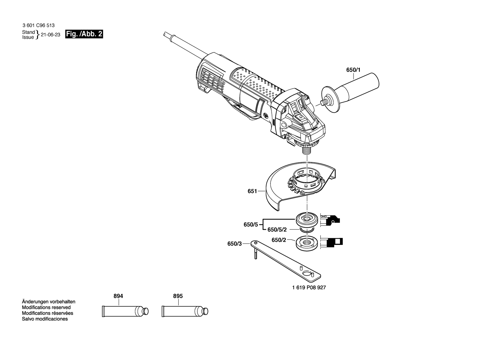 Bosch GWS 10-450 P parts diagram, sheet 2