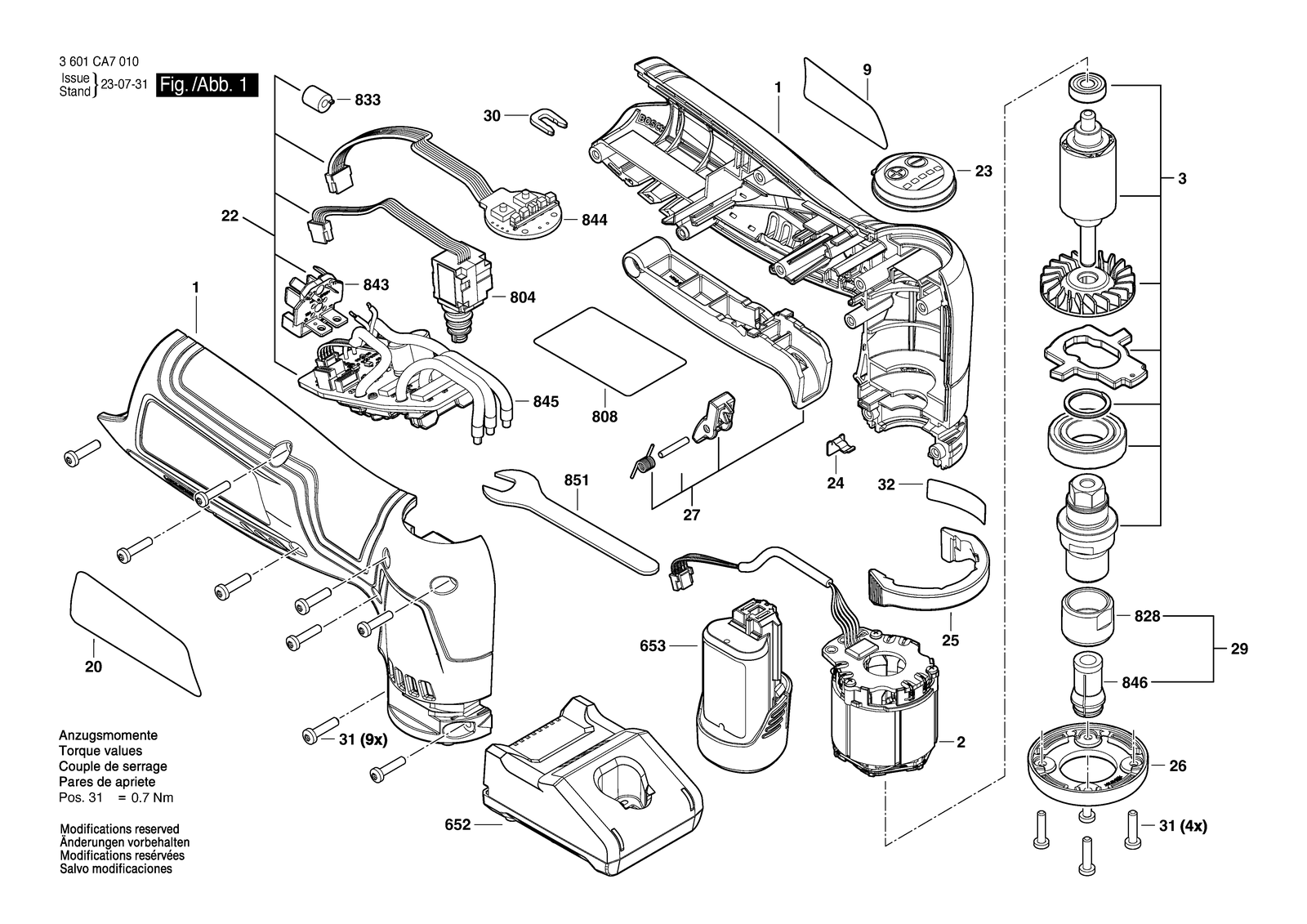 Bosch GWG 12V-20 S parts diagram, sheet 1