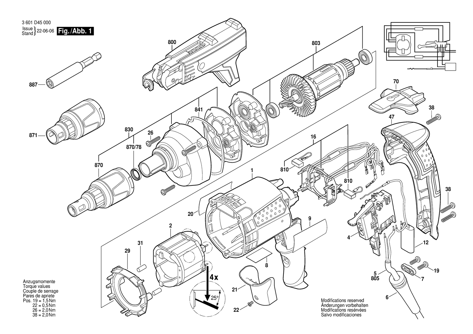 Bosch GSR 6-25 TE parts diagram, sheet 1