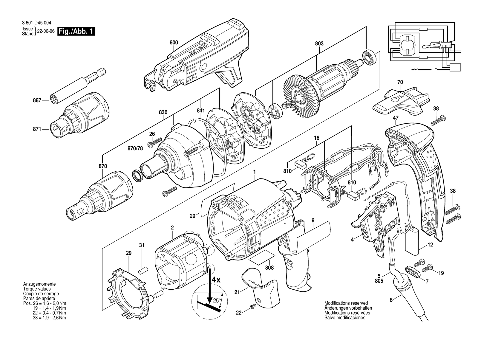 Bosch GSR 6-25 TE parts diagram, sheet 1