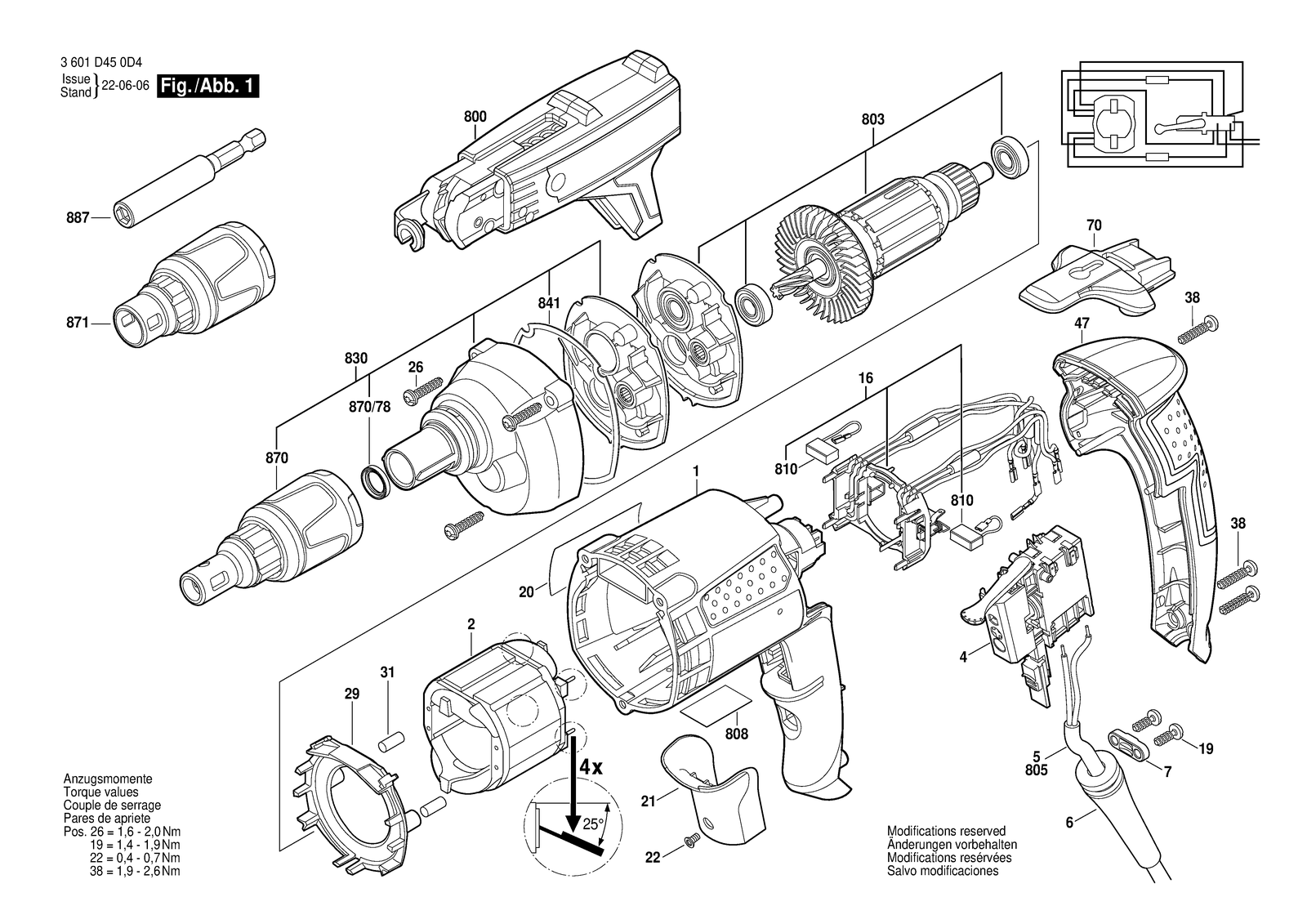 Bosch GSR 6-25 TE parts diagram, sheet 1