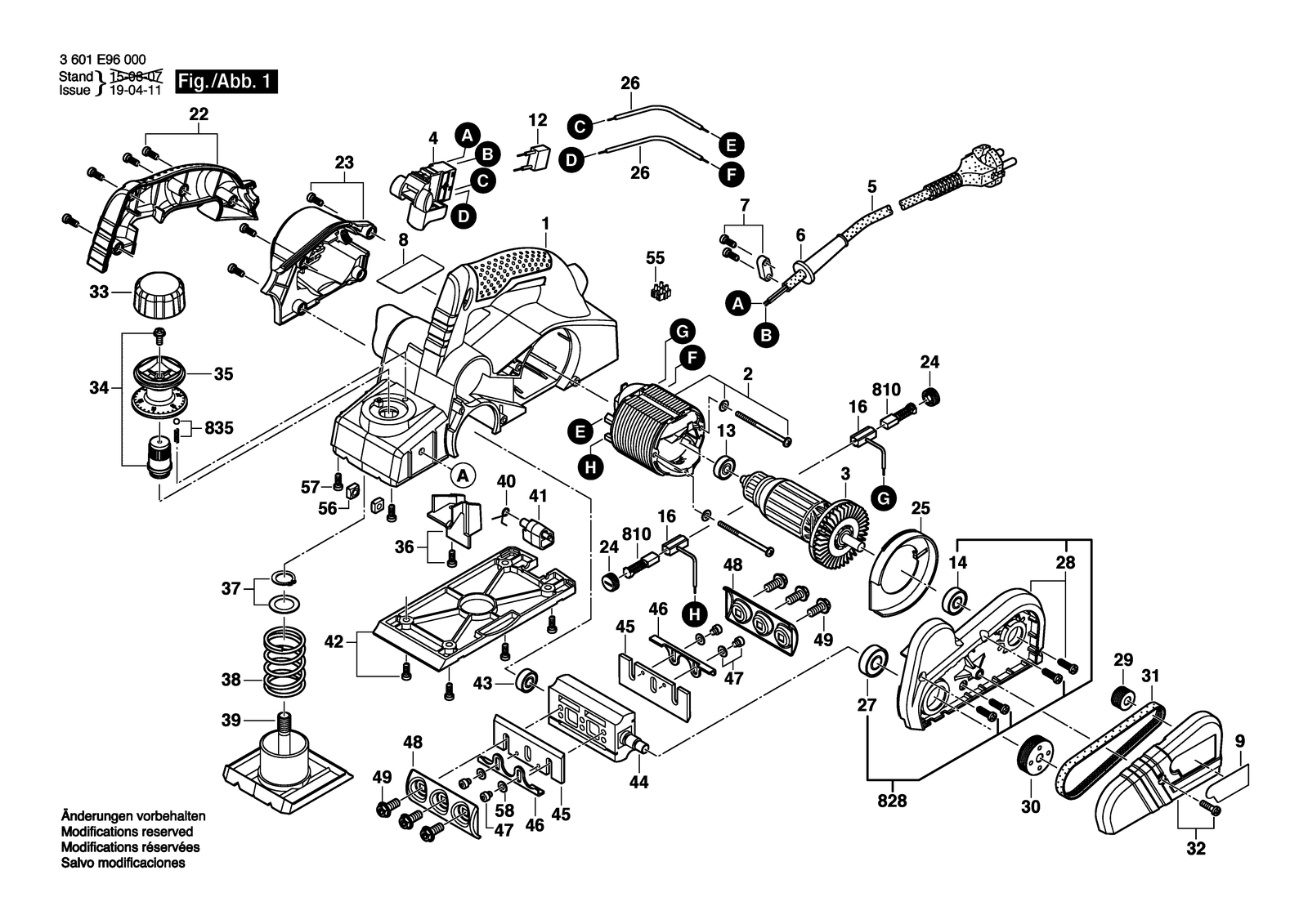 Bosch GHO 6500 parts diagram, sheet 1