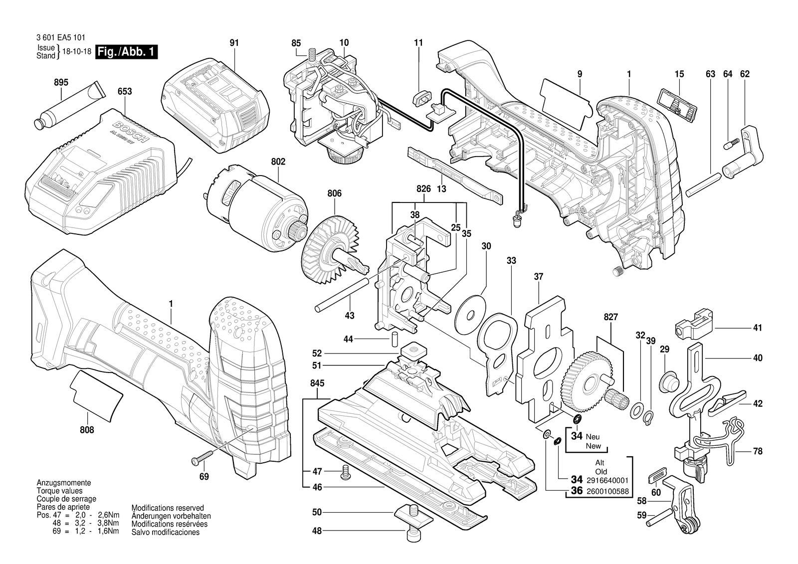 Bosch GST 18V-LI S parts diagram, sheet 1
