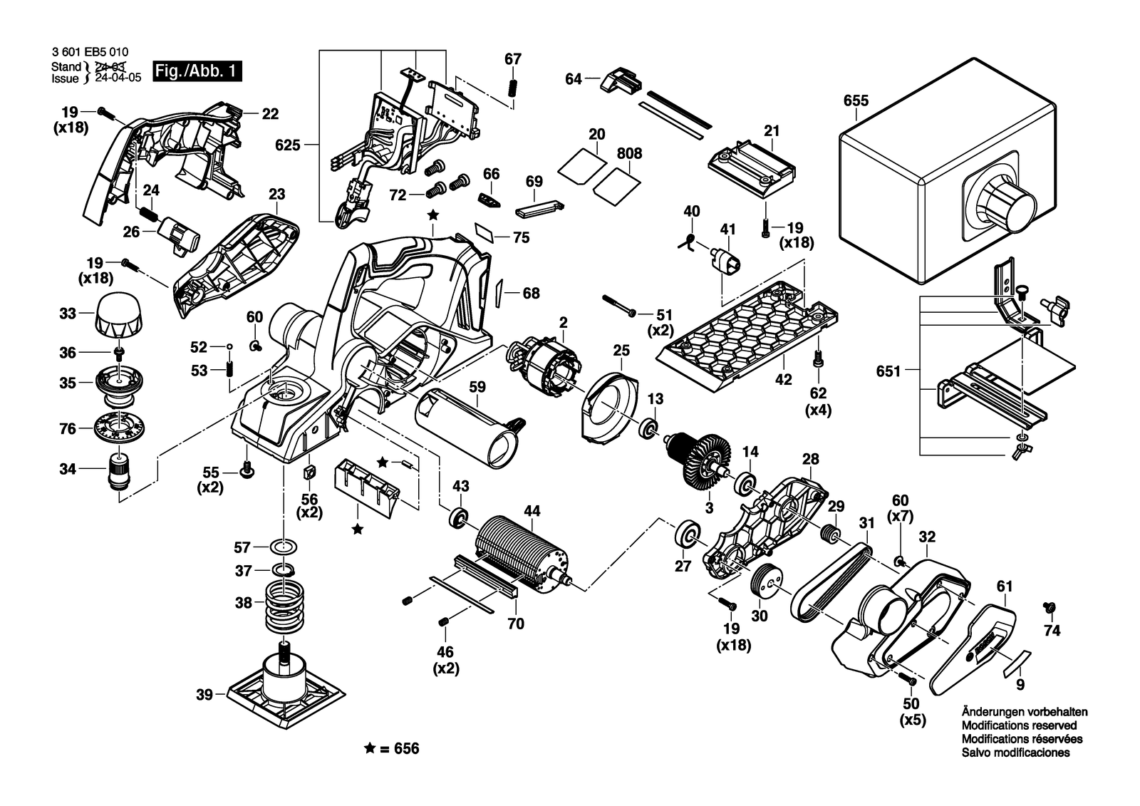 Bosch GHO 18V-26 parts diagram, sheet 1
