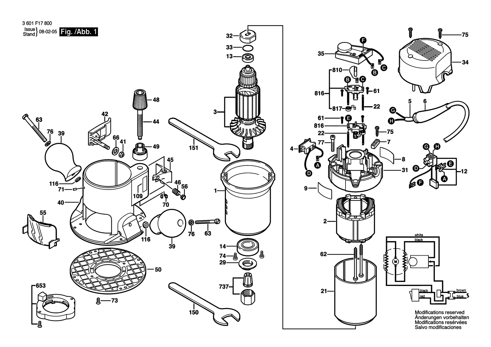 Bosch GMF 1400 CE parts diagram, sheet 1