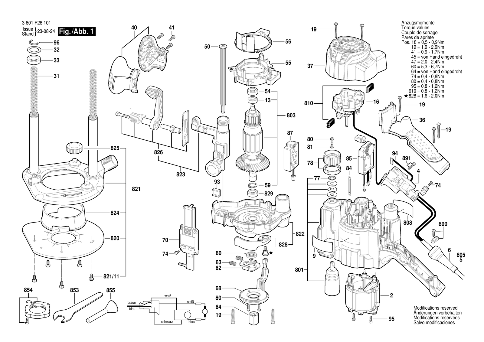 Bosch GOF 1250 CE parts diagram, sheet 1