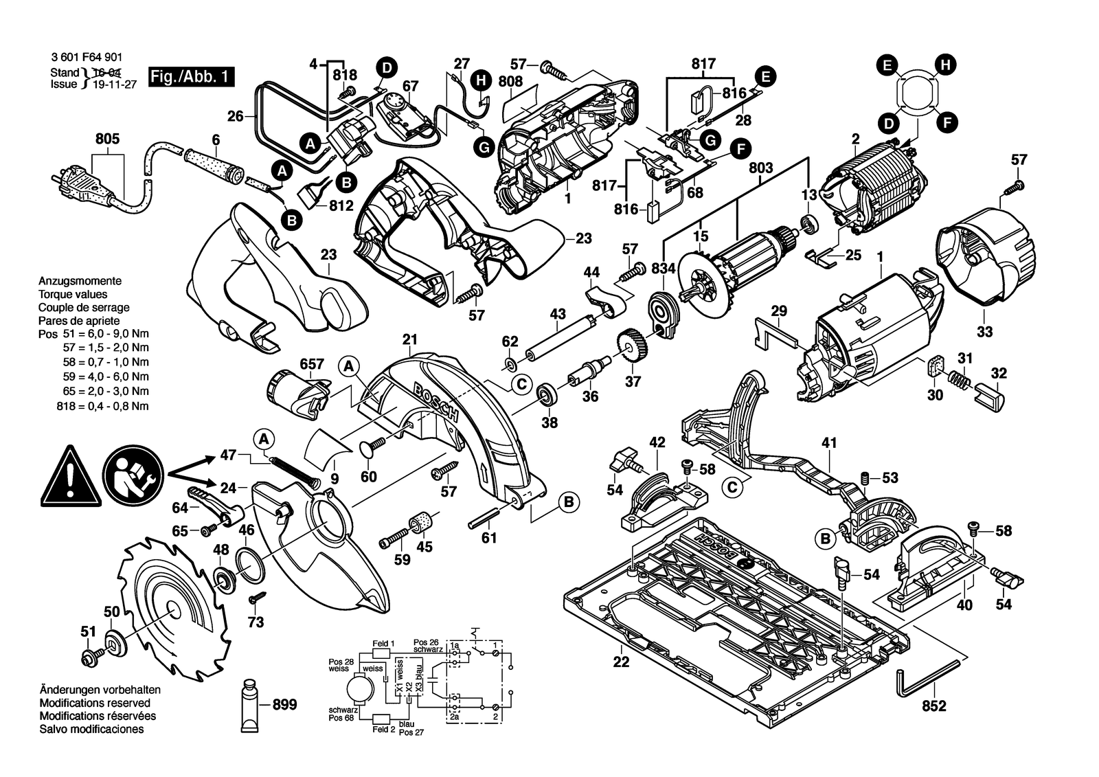 Bosch GKS 55 GCE parts diagram, sheet 1