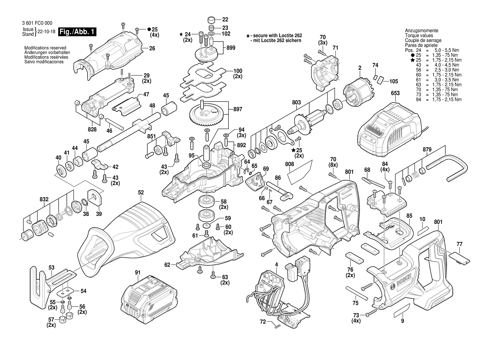 Bosch GSA 185-LI parts diagram, sheet 1