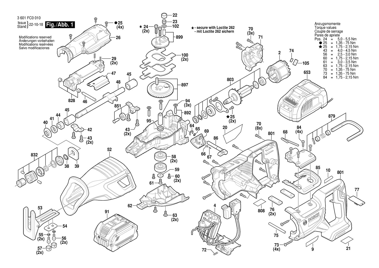 Bosch GSA 18V-110 parts diagram, sheet 1