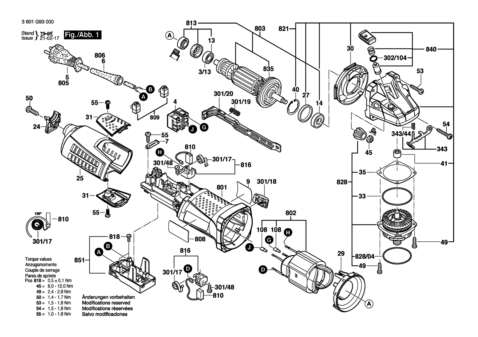 Bosch GWS 12- 25 parts diagram, sheet 1