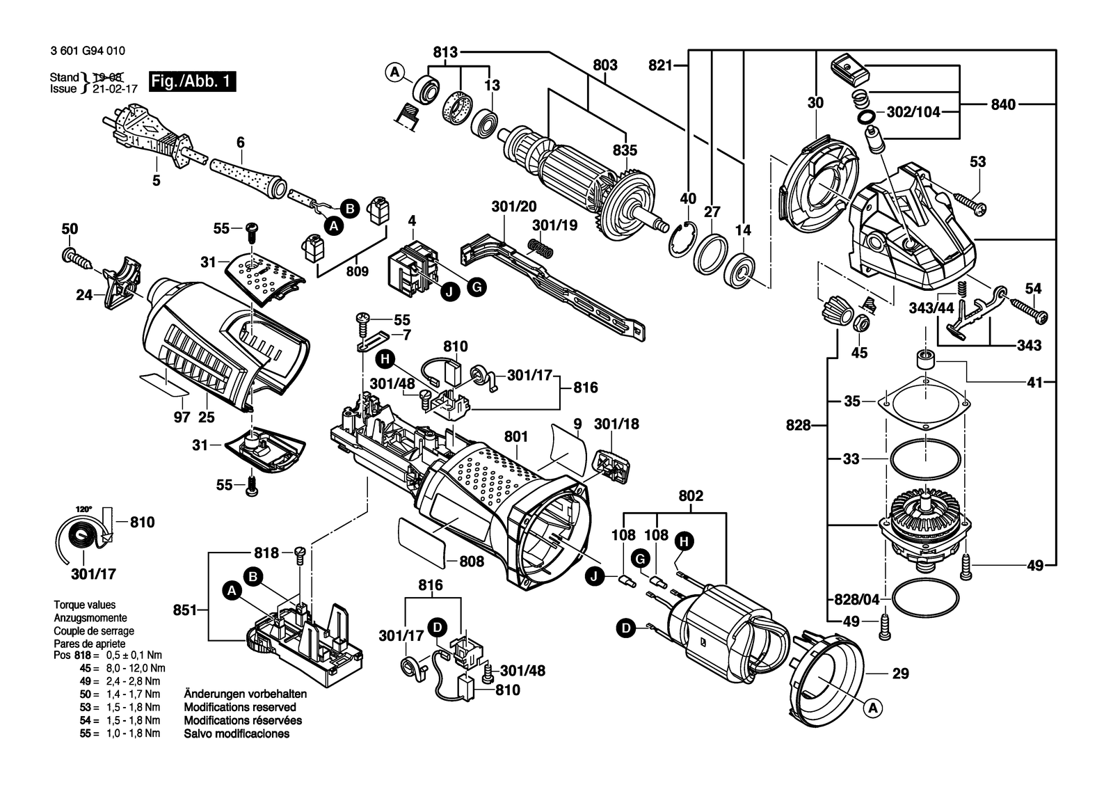 Bosch AG50-11VS parts diagram, sheet 1