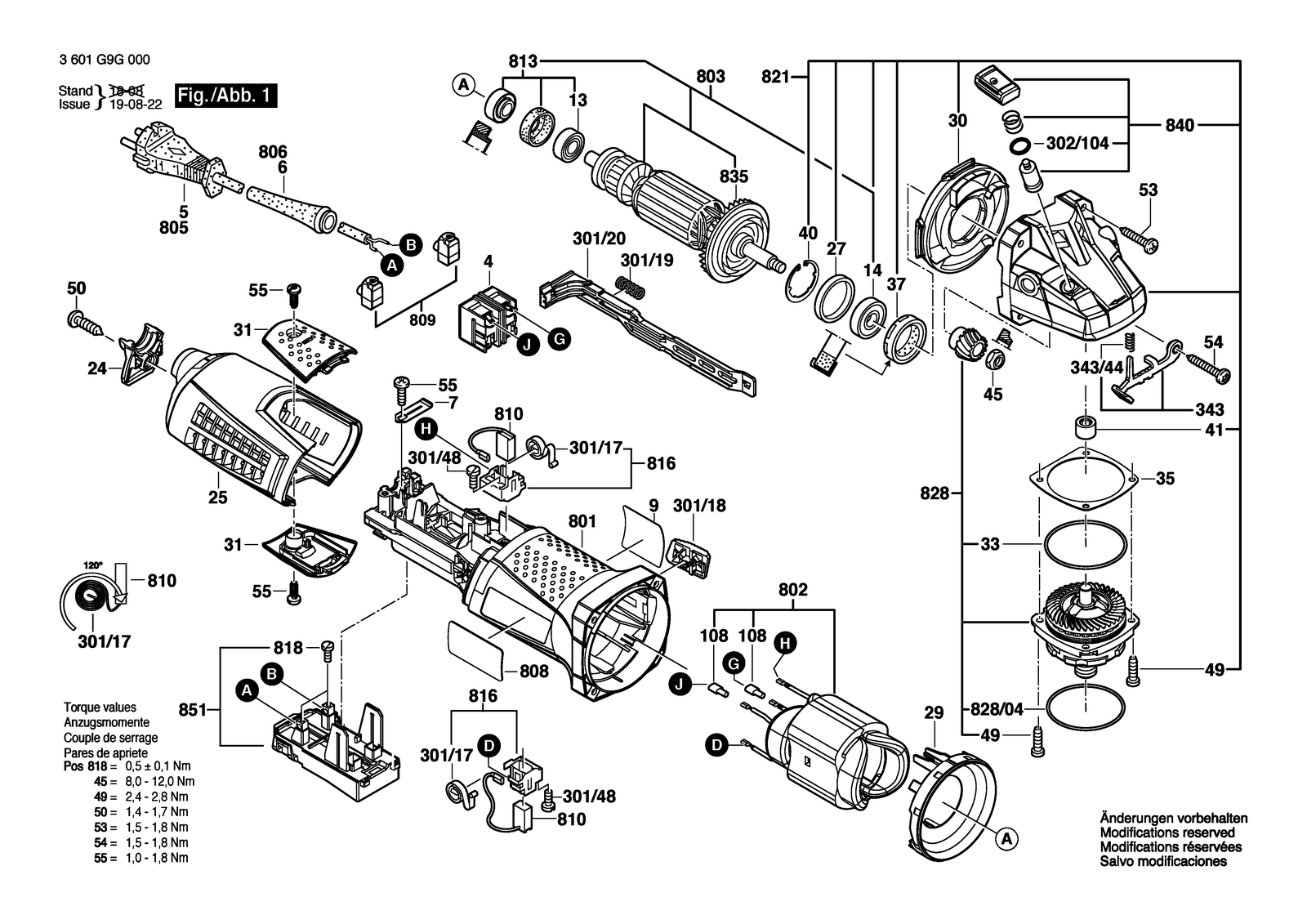 Bosch GWS 17-125 CI parts diagram, sheet 1