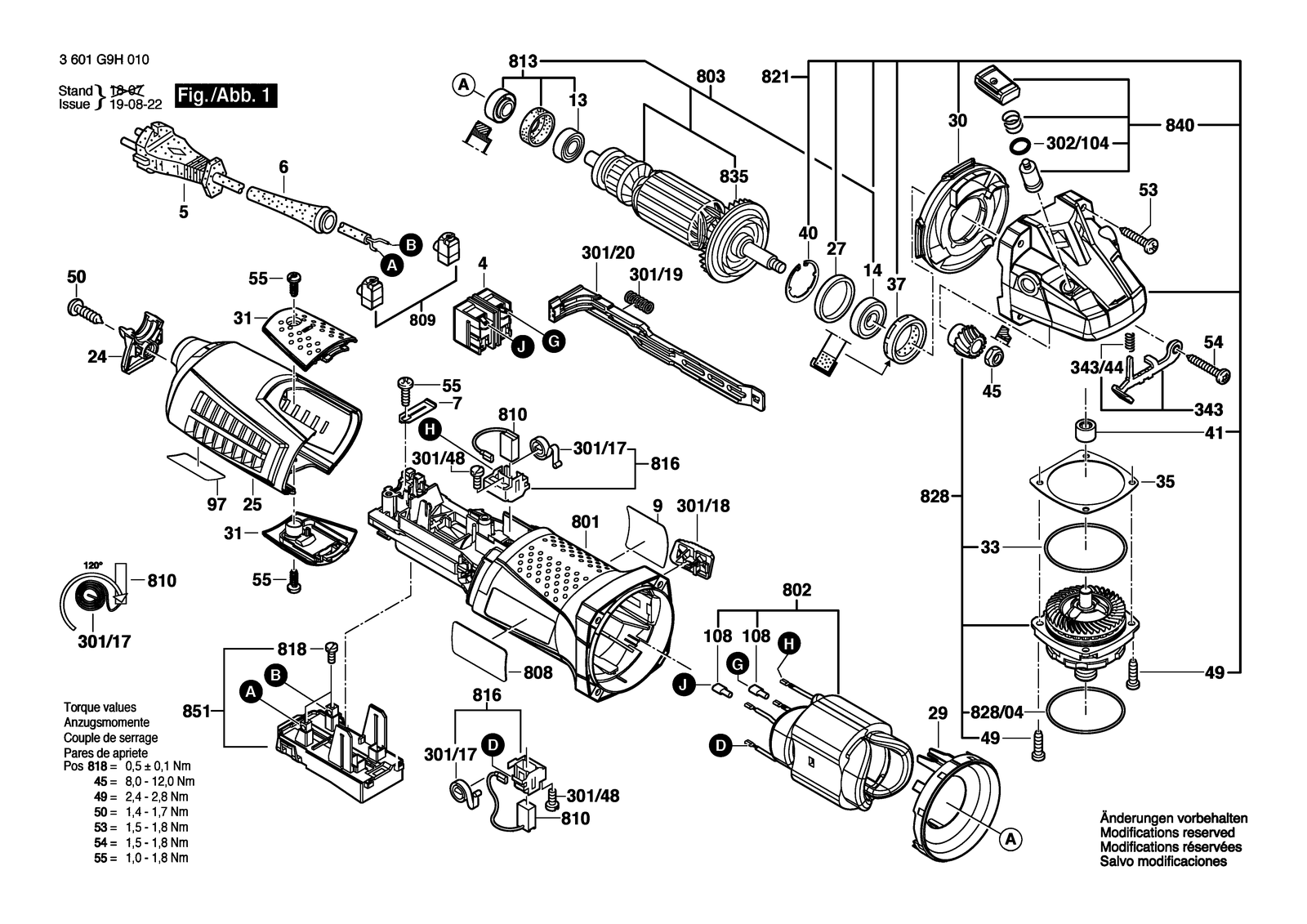 Bosch GWS 13-50 VS parts diagram, sheet 1