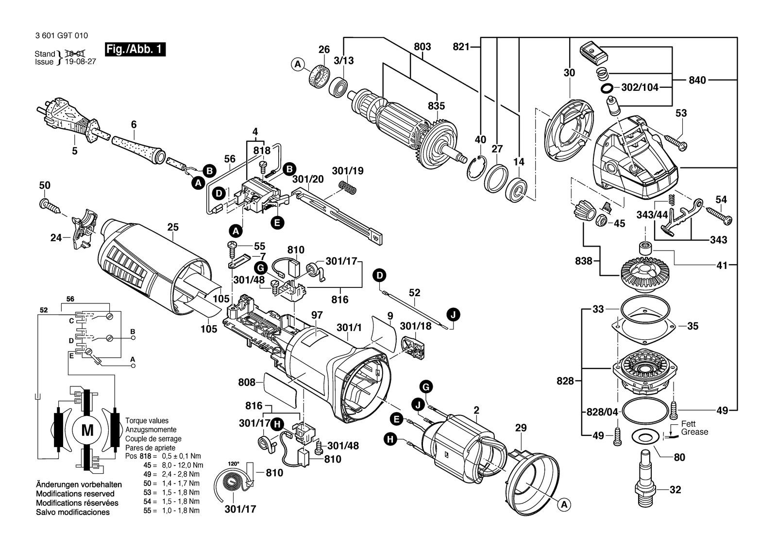 Bosch GWS 10-45 parts diagram, sheet 1