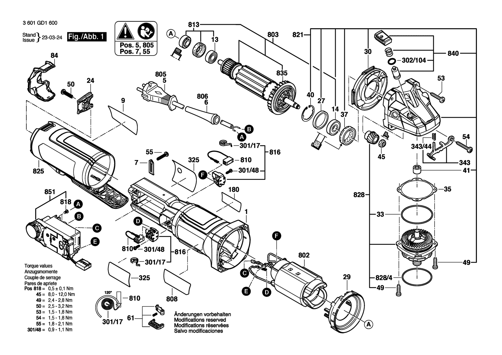 Bosch GWS 17-150 PS parts diagram, sheet 1