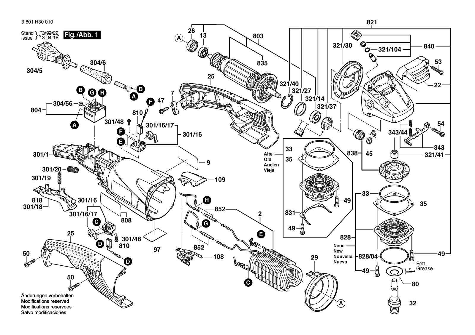 Bosch 1821 parts diagram, sheet 1