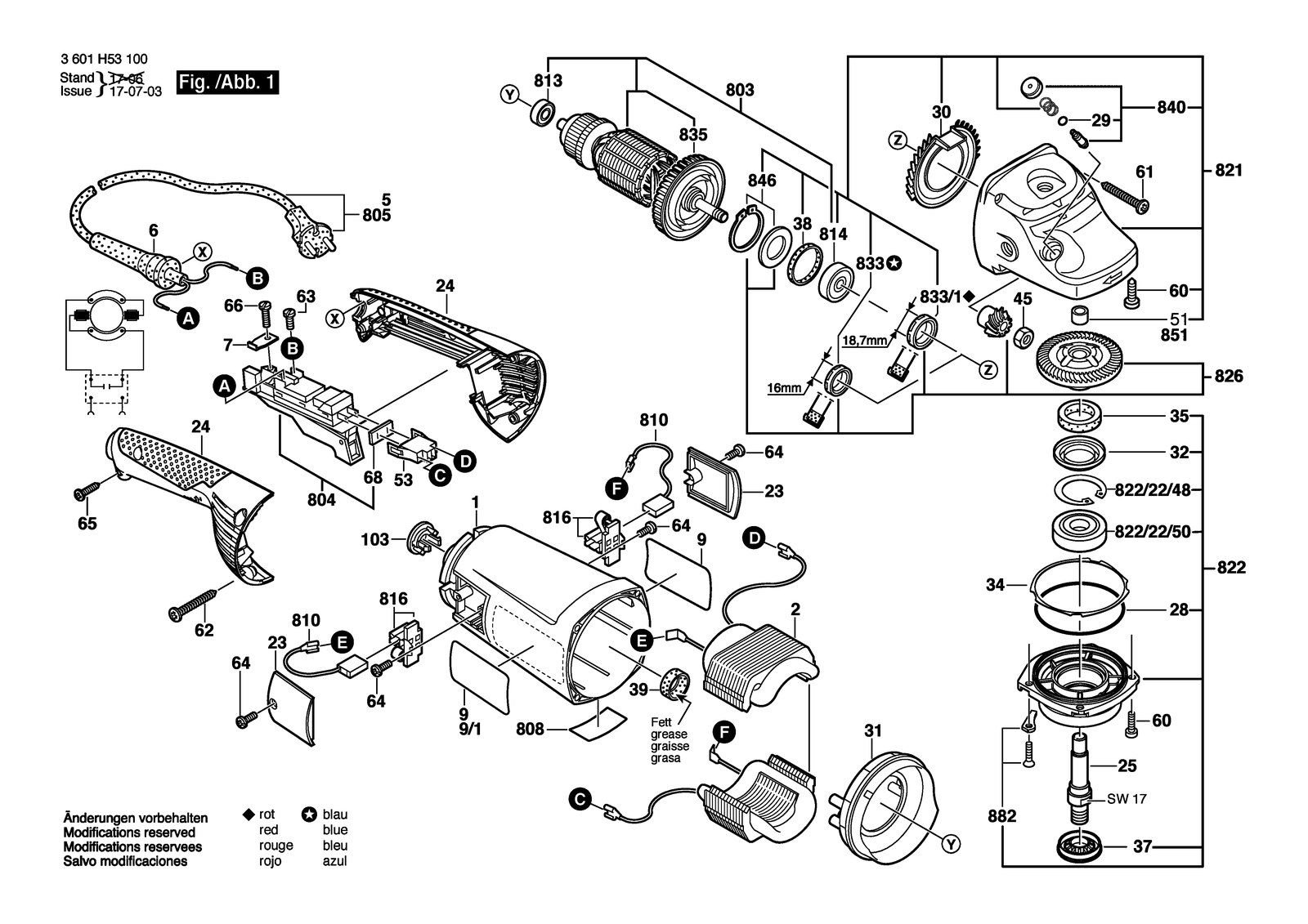 Bosch GWS 26-230 H parts diagram, sheet 1