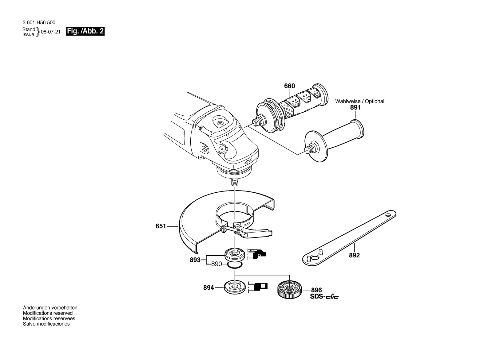 Bosch GWS 26-230 JBV parts diagram, sheet 2