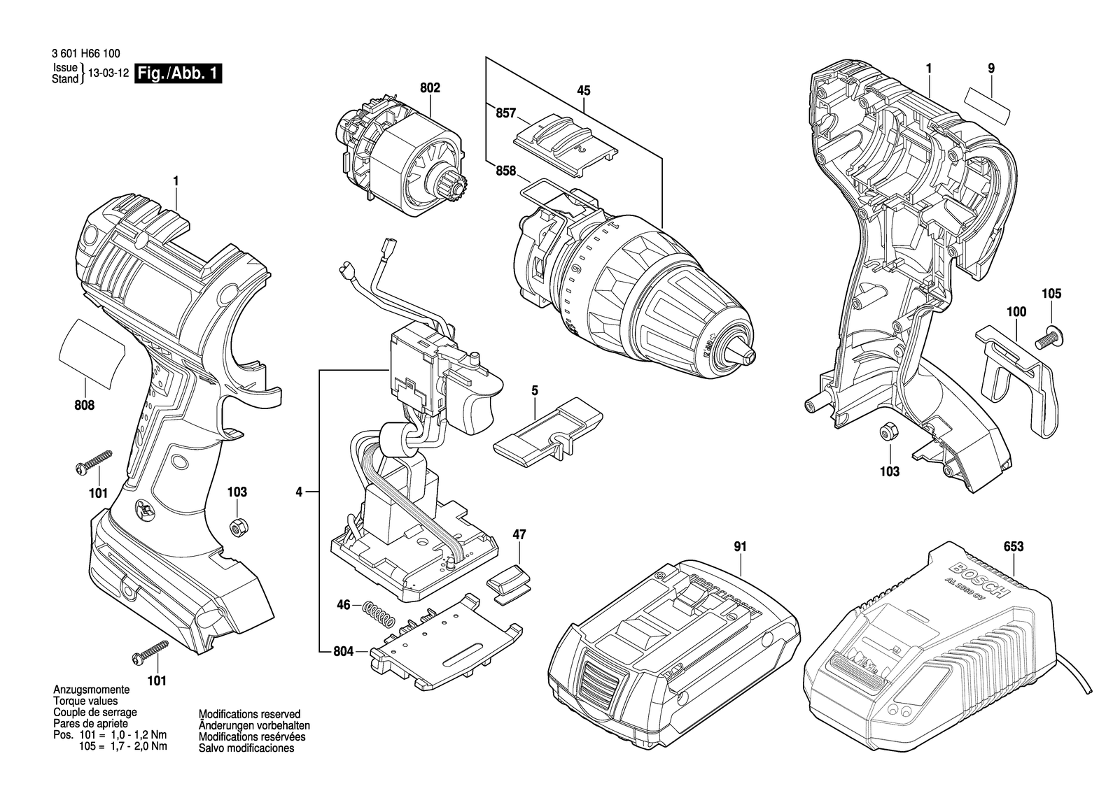 Bosch GSR 18 V-LI parts diagram, sheet 1