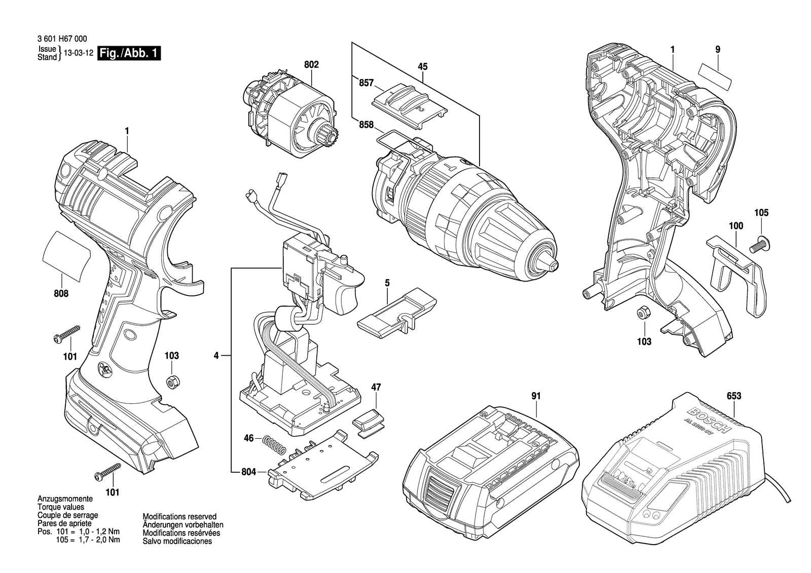 Bosch GSB 14,4 V-LI parts diagram, sheet 1