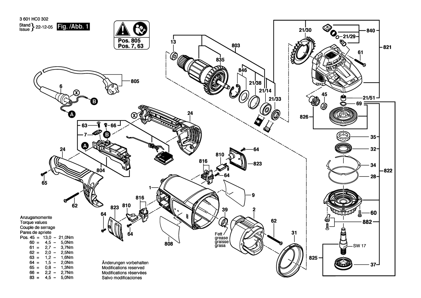 Bosch GWS 22-180 J parts diagram, sheet 1