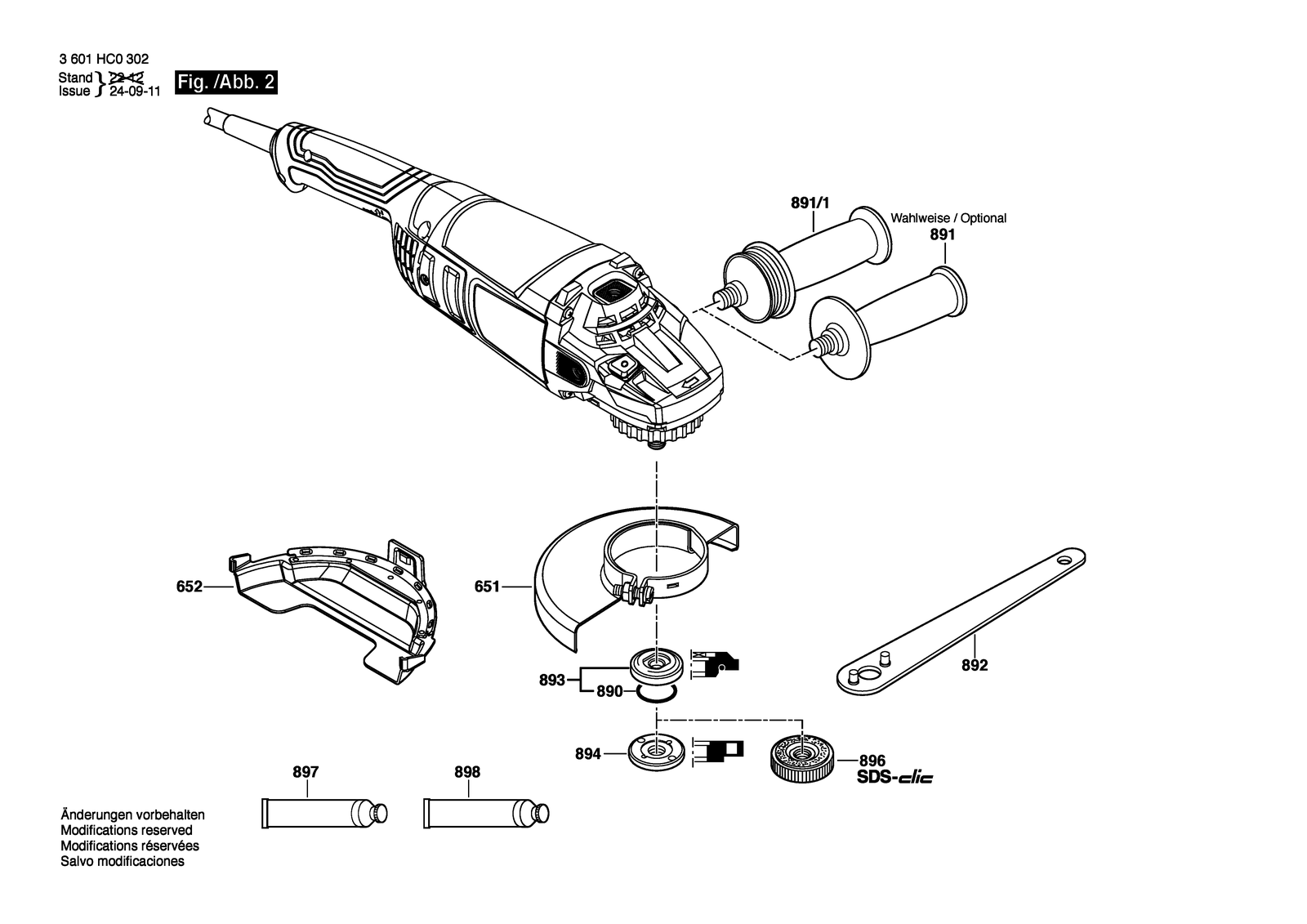 Bosch GWS 22-180 J parts diagram, sheet 2