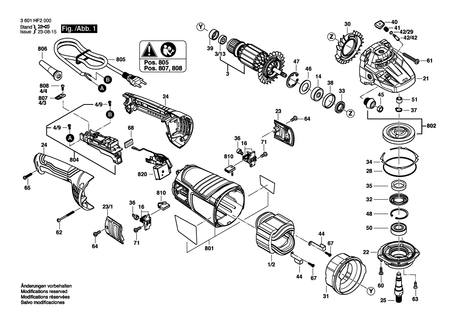 Bosch GWS 2000 J parts diagram, sheet 1