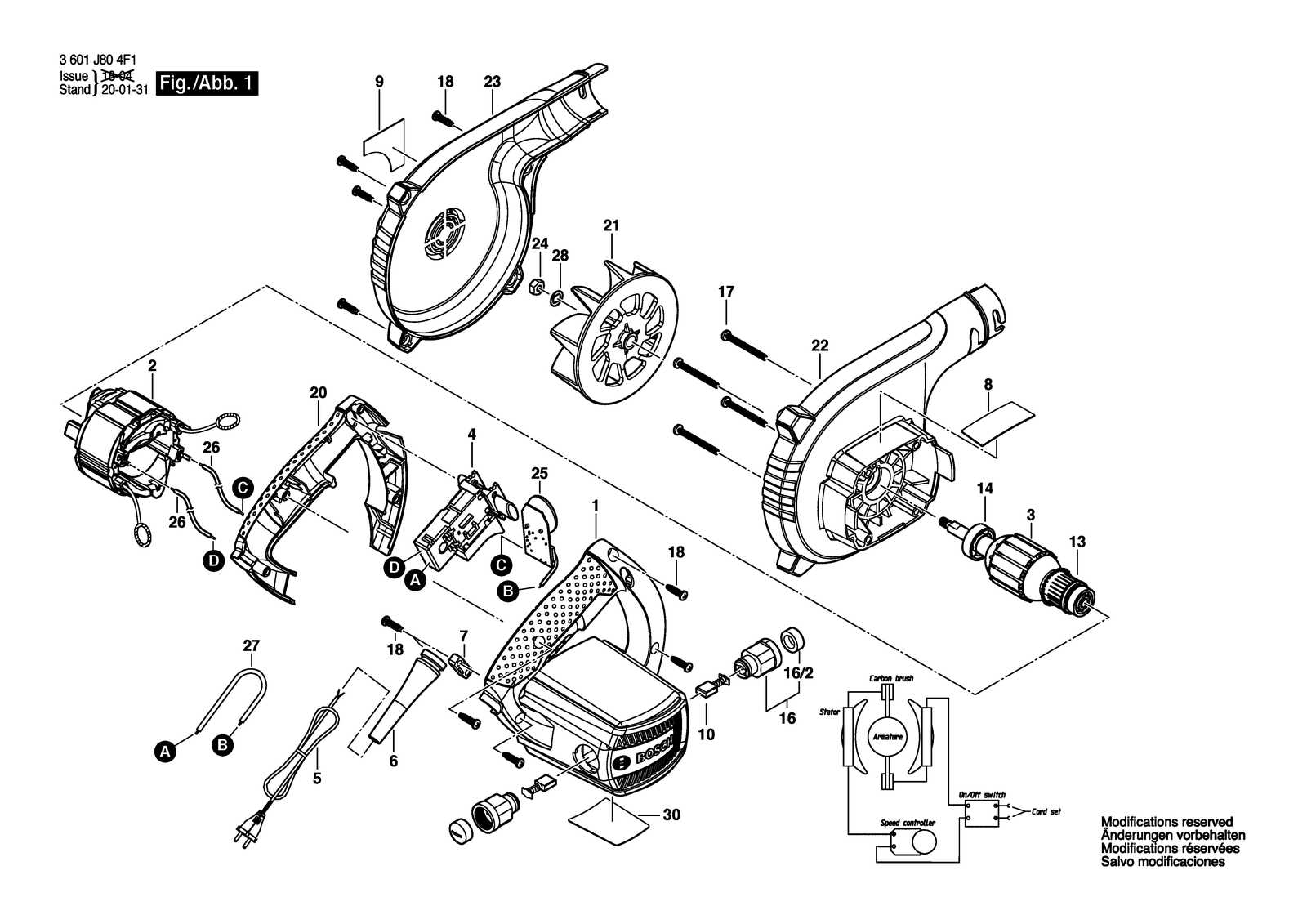 Bosch GBL 800 E parts diagram, sheet 1