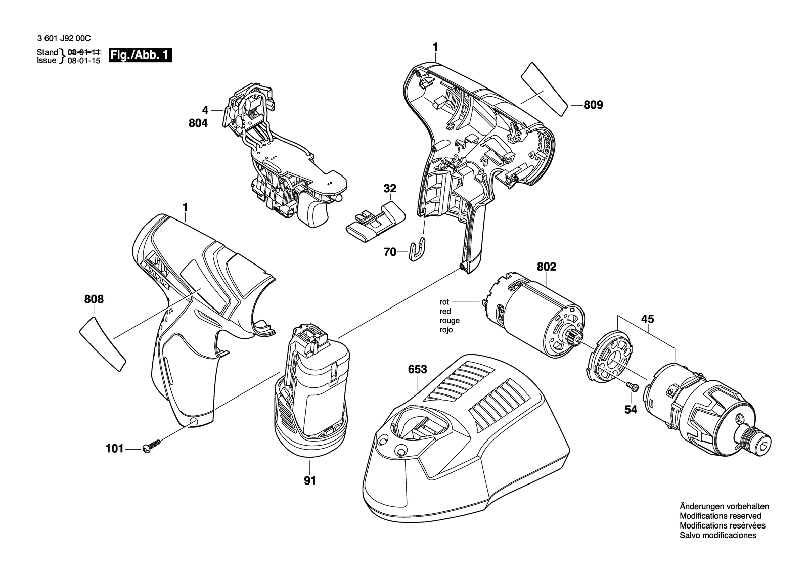 Bosch GSR 10,8 V-LI parts diagram, sheet 1
