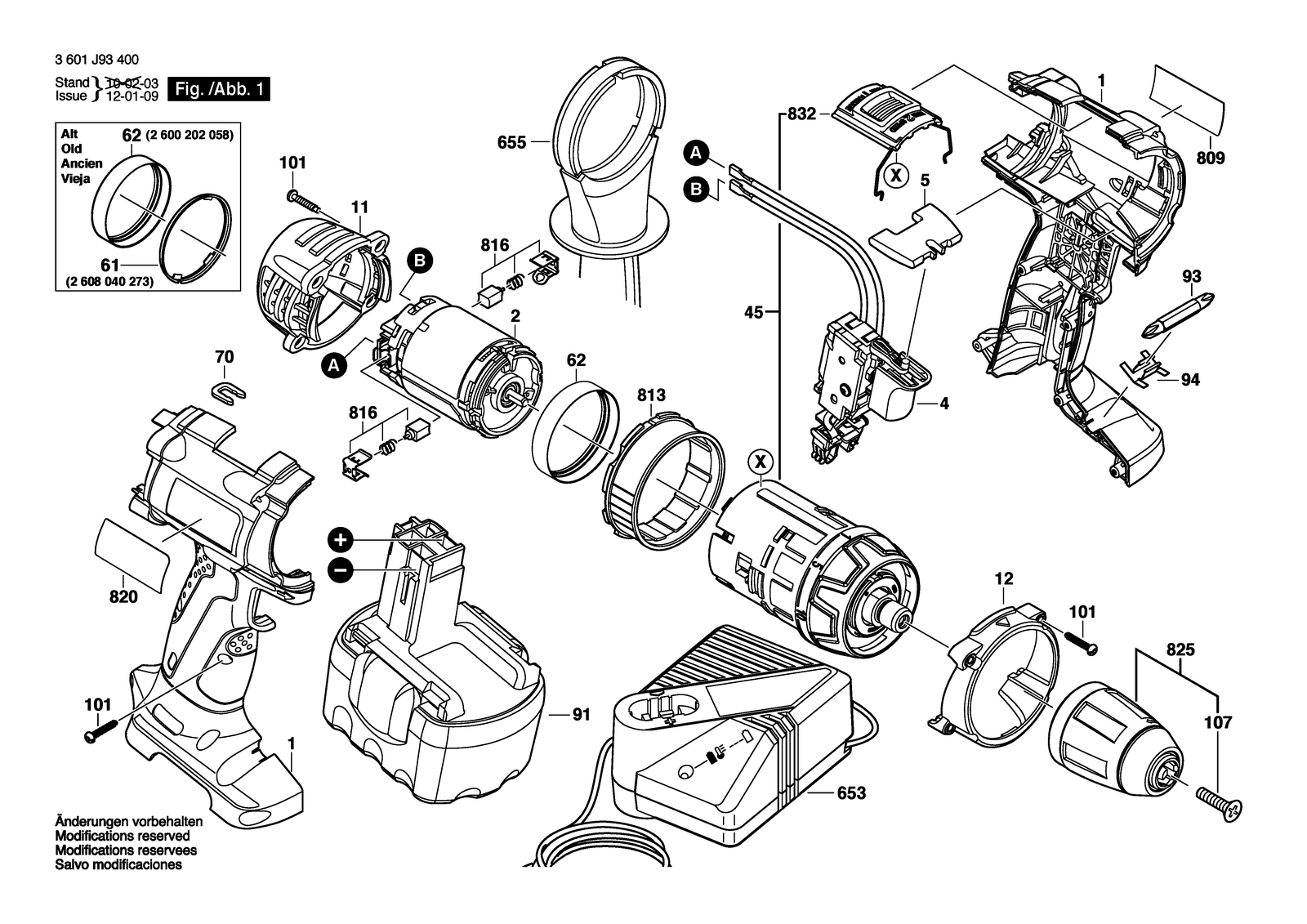 Bosch GSR 14,4 VE-2 parts diagram, sheet 1