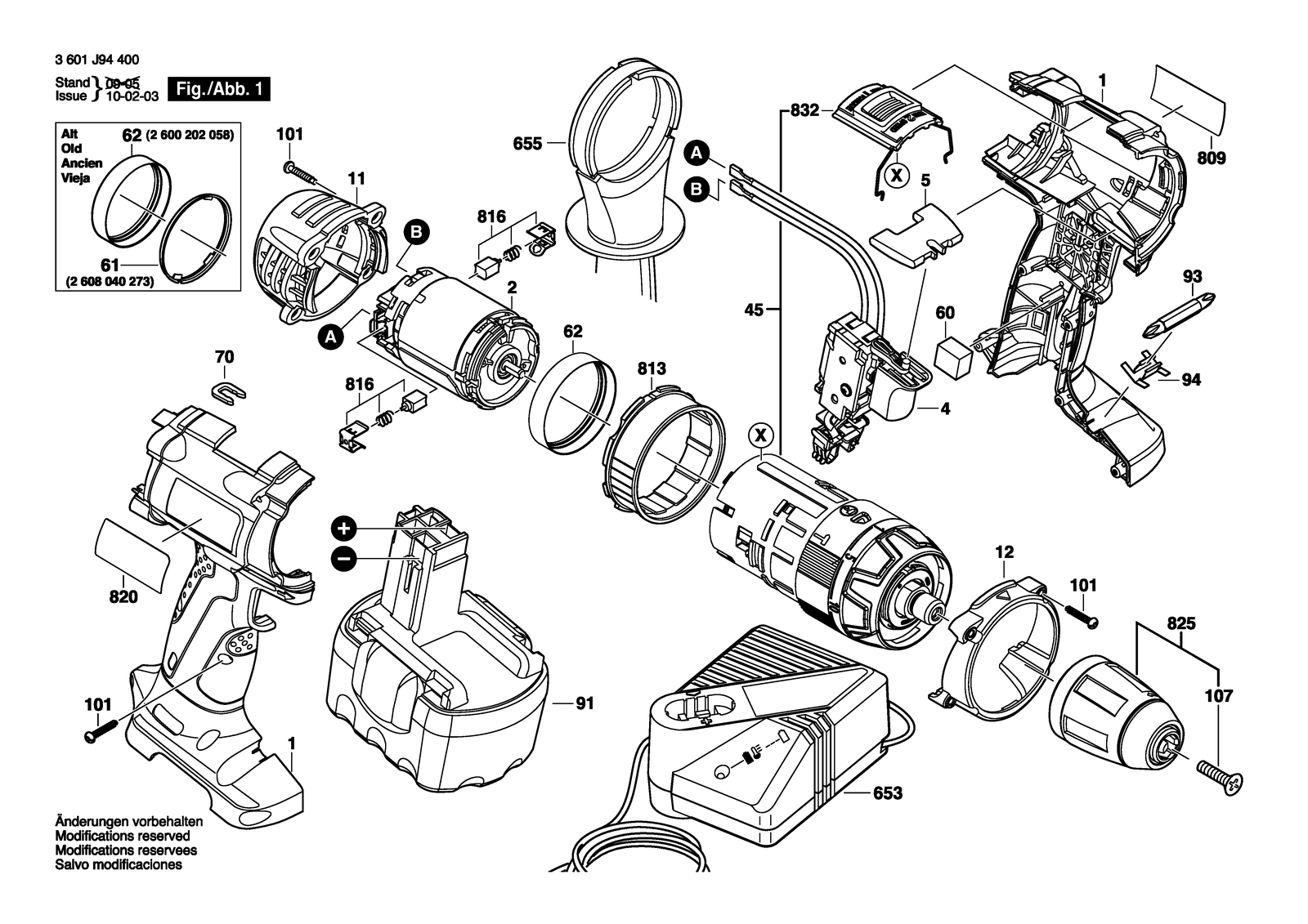 Bosch GSB 14,4 VE-2 parts diagram, sheet 1