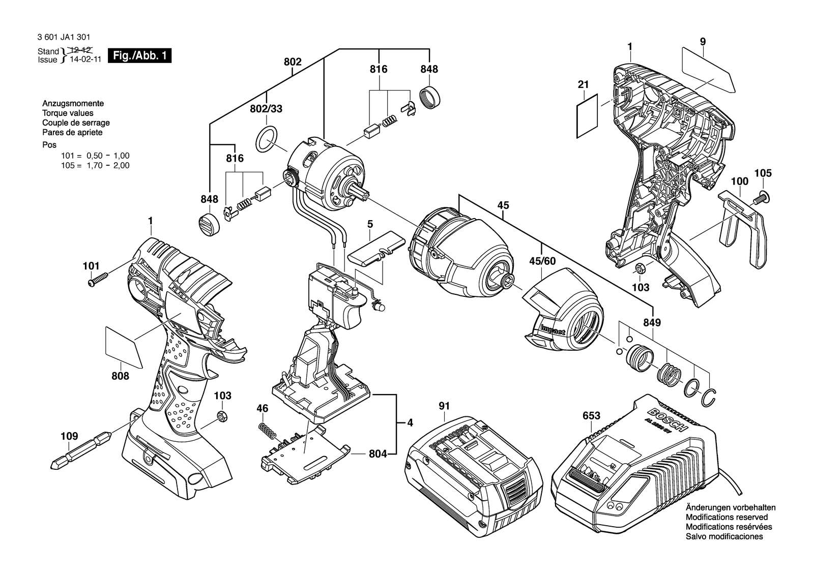 Bosch GDR 18 V-LI parts diagram, sheet 1