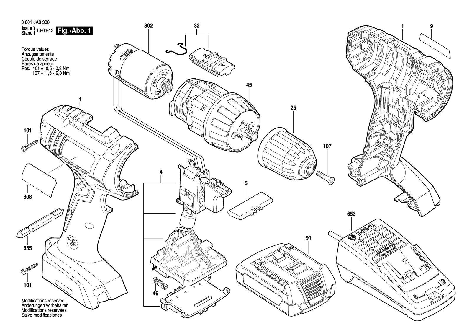 Bosch GSR 1800-LI parts diagram, sheet 1