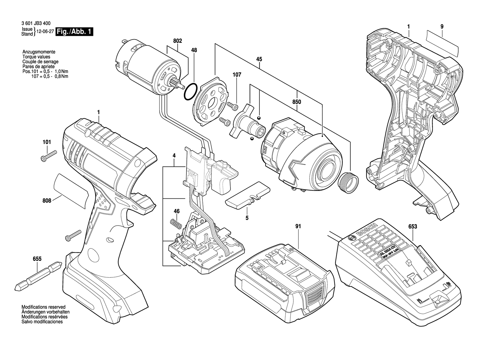 Bosch GDR 1440-LI parts diagram, sheet 1