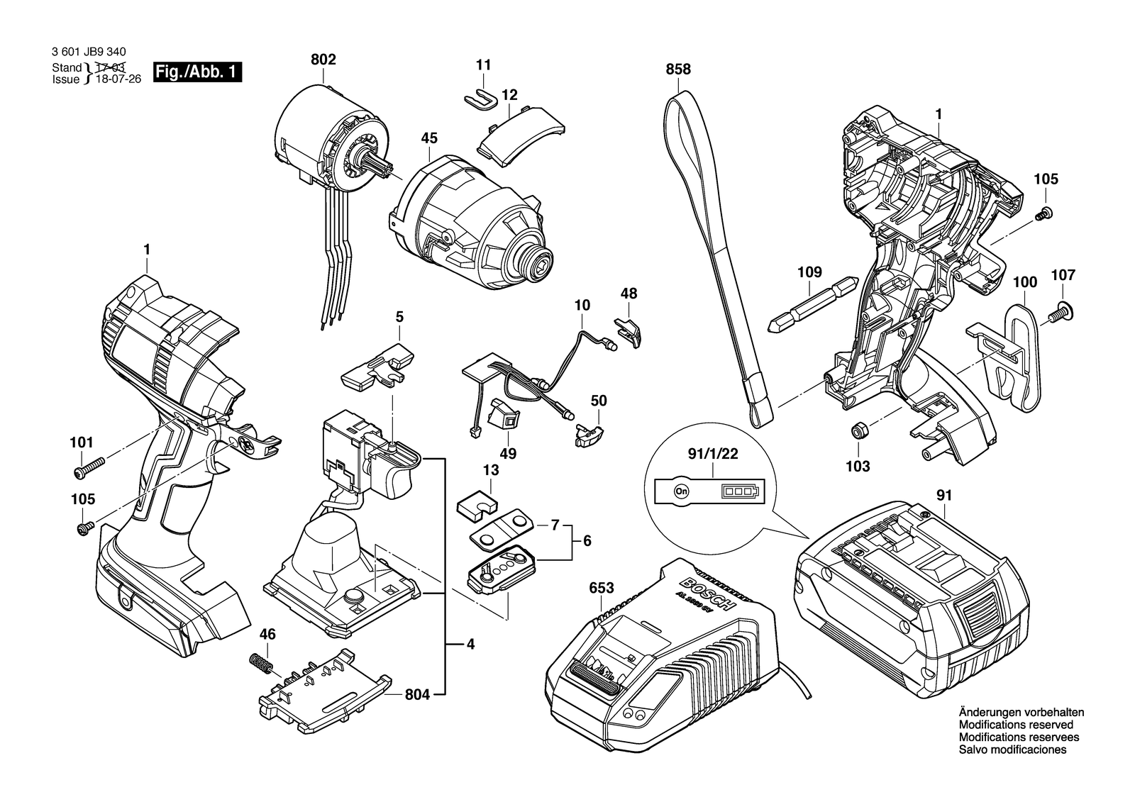 Bosch GDR 18 V-EC parts diagram, sheet 1