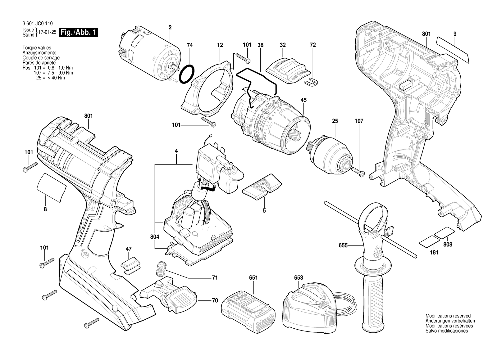 Bosch DDH 361 parts diagram, sheet 1