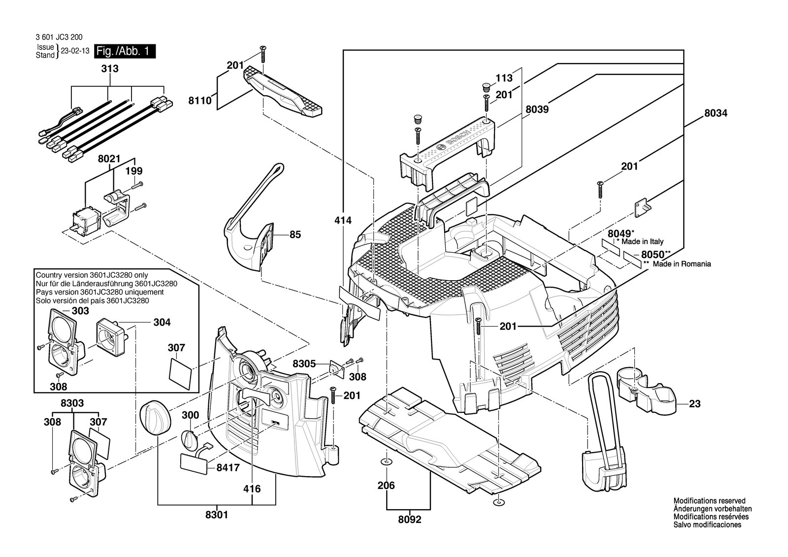 Bosch GAS 35 L AFC parts diagram, sheet 1