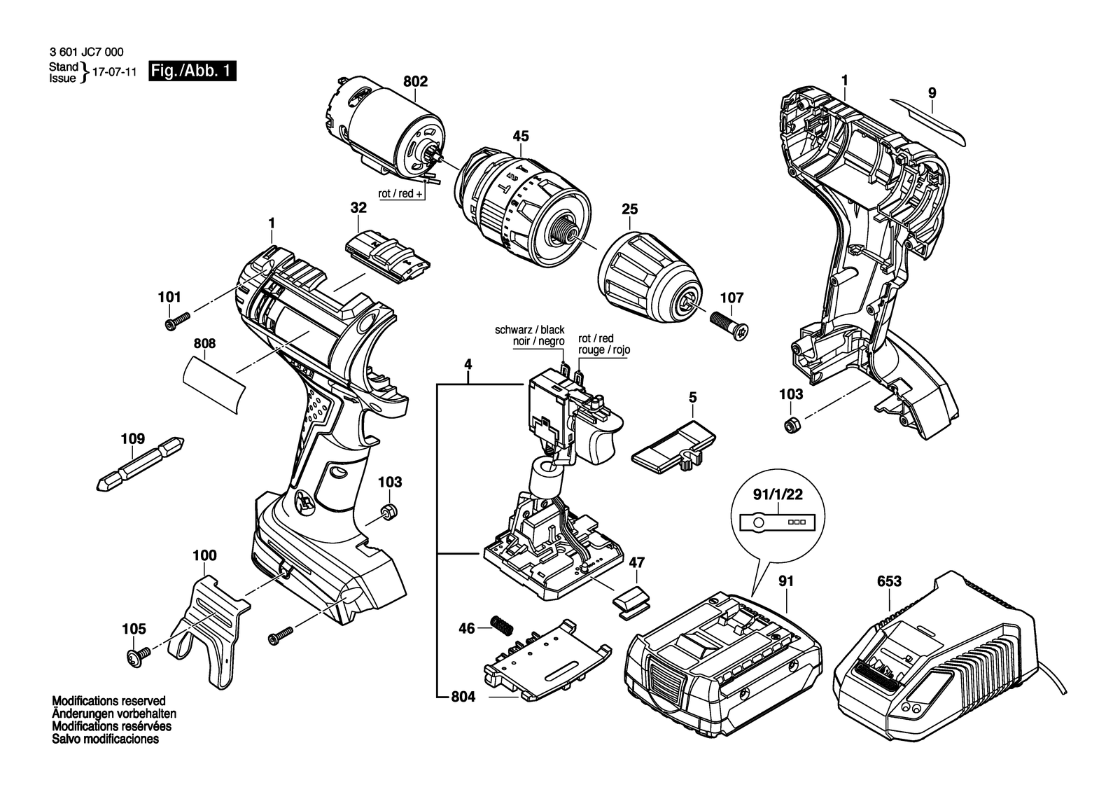 Bosch GSB 14,4-2-LI parts diagram, sheet 1