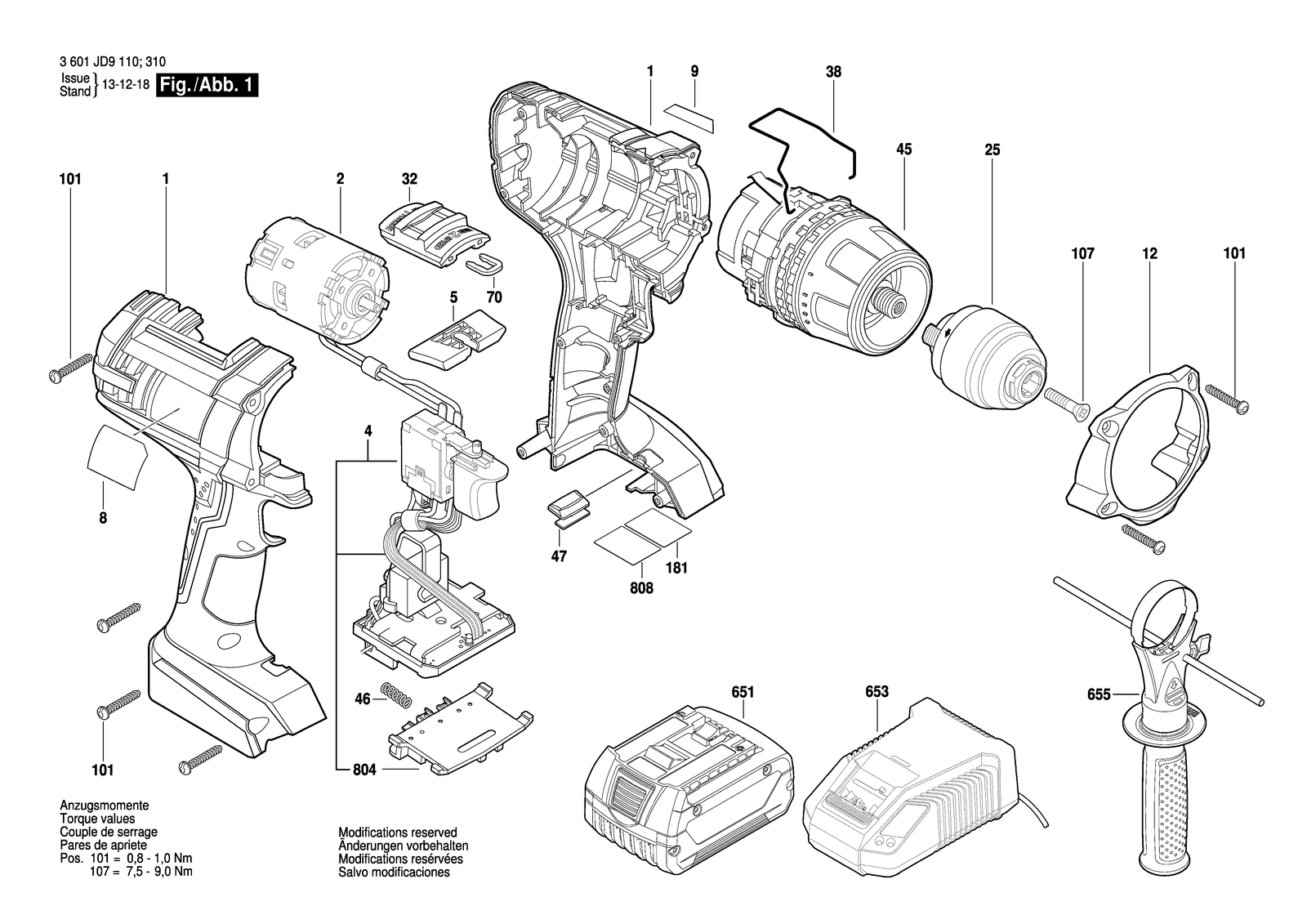 Bosch DDH 181X parts diagram, sheet 1