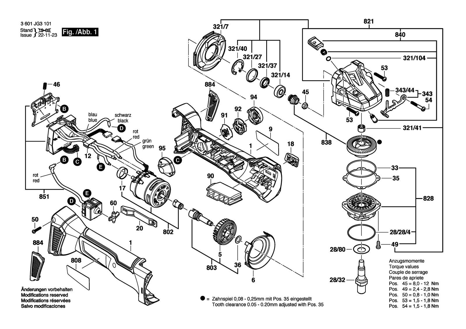 Bosch GWS 18V-10 parts diagram, sheet 1