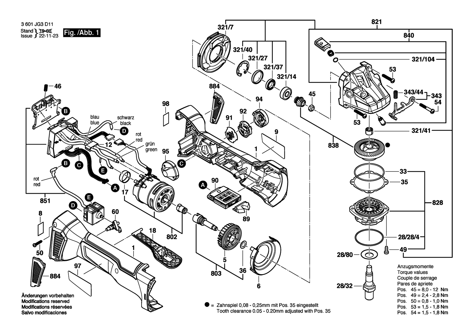 Bosch GWS 18V-45 PSC parts diagram, sheet 1